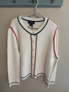 NEW FDJ French Dressing Jeans Cotton Cardigan Sweater Creme White Contrast XL